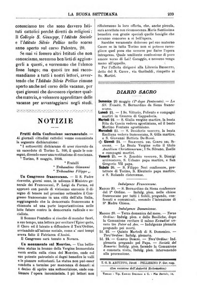 La buona settimana foglio periodico religioso popolare