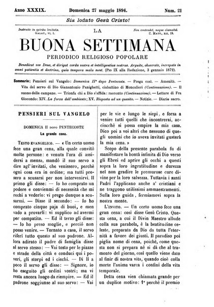 La buona settimana foglio periodico religioso popolare