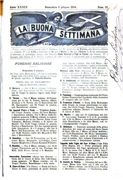 La buona settimana foglio periodico religioso popolare