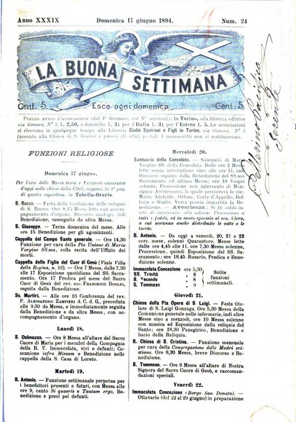 La buona settimana foglio periodico religioso popolare