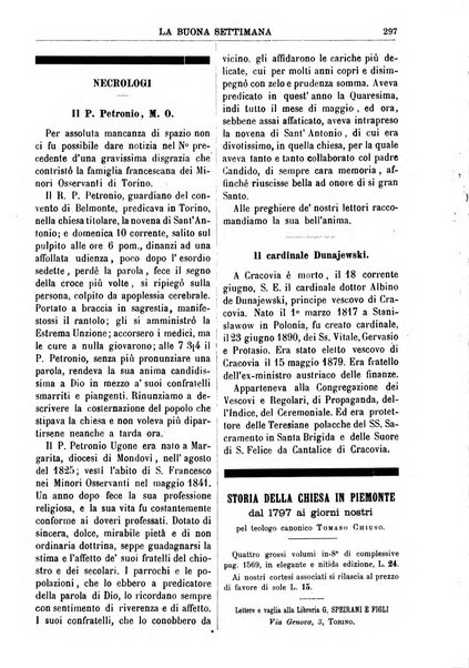 La buona settimana foglio periodico religioso popolare