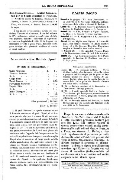 La buona settimana foglio periodico religioso popolare