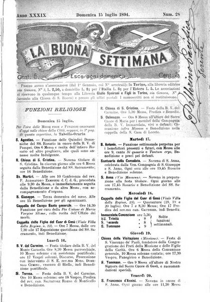 La buona settimana foglio periodico religioso popolare