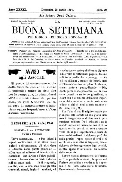 La buona settimana foglio periodico religioso popolare