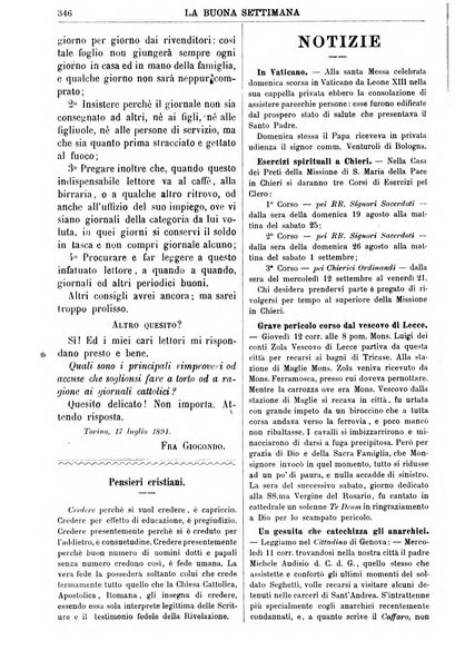 La buona settimana foglio periodico religioso popolare