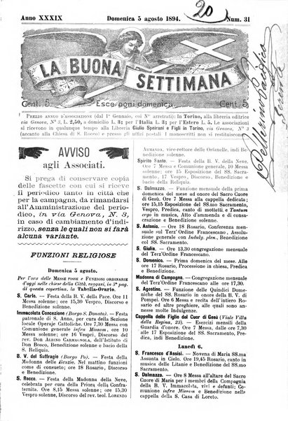 La buona settimana foglio periodico religioso popolare