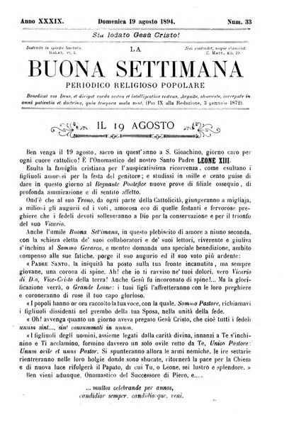 La buona settimana foglio periodico religioso popolare