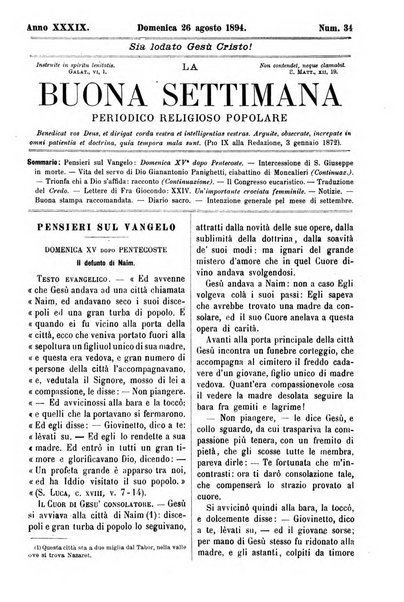 La buona settimana foglio periodico religioso popolare