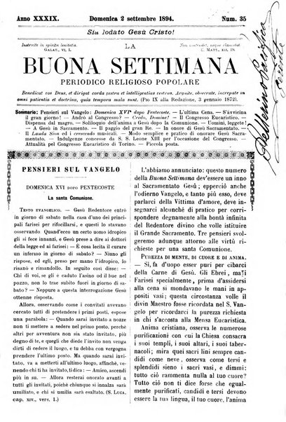 La buona settimana foglio periodico religioso popolare