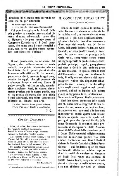 La buona settimana foglio periodico religioso popolare