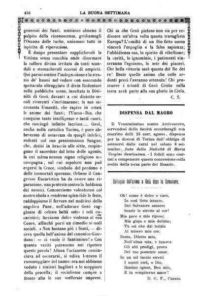 La buona settimana foglio periodico religioso popolare