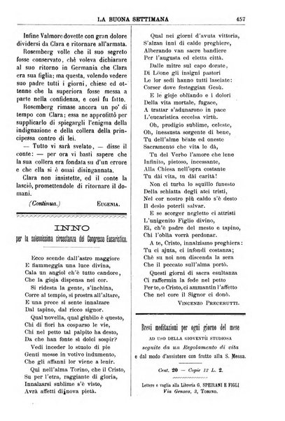 La buona settimana foglio periodico religioso popolare