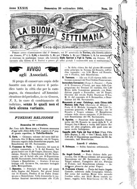 La buona settimana foglio periodico religioso popolare