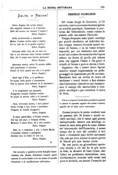 La buona settimana foglio periodico religioso popolare