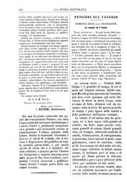 La buona settimana foglio periodico religioso popolare