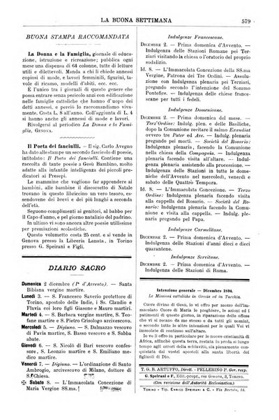 La buona settimana foglio periodico religioso popolare