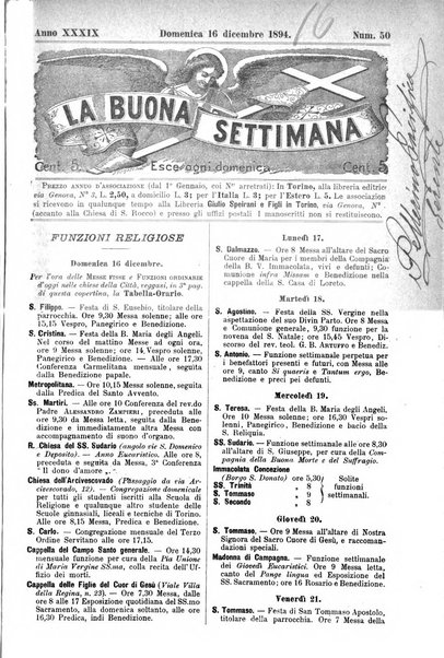 La buona settimana foglio periodico religioso popolare