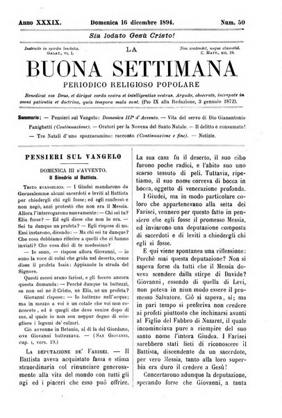 La buona settimana foglio periodico religioso popolare