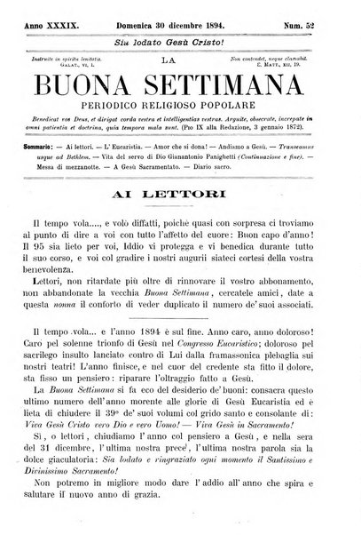 La buona settimana foglio periodico religioso popolare