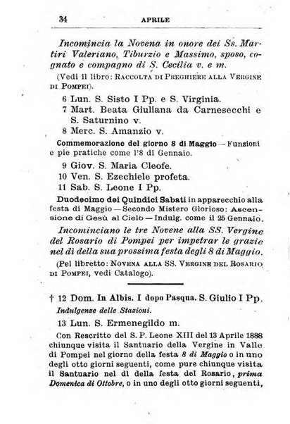 Calendario del Santuario di Pompei per l'anno ...