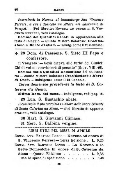 Calendario del Santuario di Pompei per l'anno ...