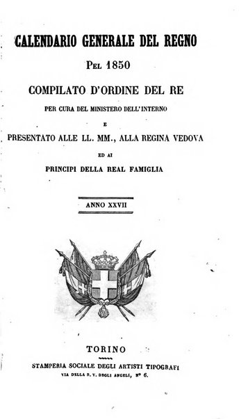 Calendario generale del Regno pel ... compilato d'ordine del Re per cura del Ministero dell'interno ...