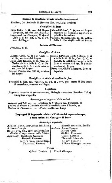 Calendario generale del Regno pel ... compilato d'ordine del Re per cura del Ministero dell'interno ...