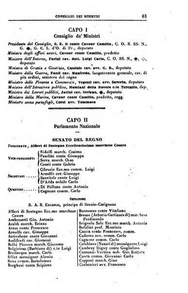 Calendario generale del Regno pel ... compilato d'ordine del Re per cura del Ministero dell'interno ...