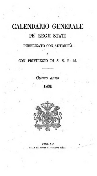 Calendario generale pe' Regii Stati pubblicato con autorità del Governo e con privilegio di S.S.R.M