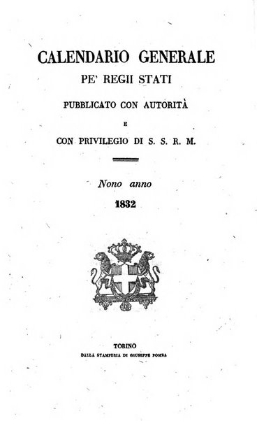 Calendario generale pe' Regii Stati pubblicato con autorità del Governo e con privilegio di S.S.R.M