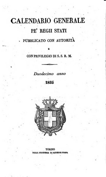 Calendario generale pe' Regii Stati pubblicato con autorità del Governo e con privilegio di S.S.R.M