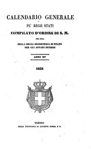 Calendario generale pe' Regii Stati pubblicato con autorità del Governo e con privilegio di S.S.R.M