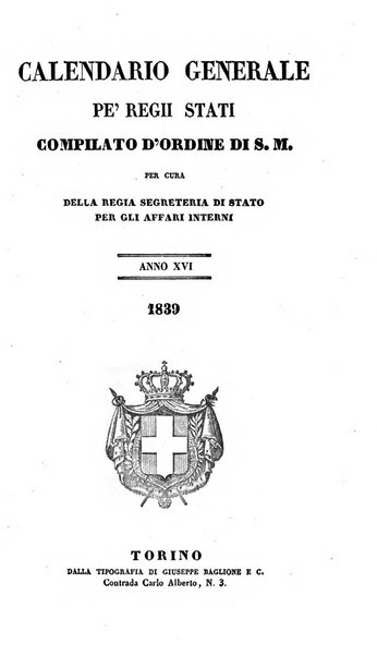 Calendario generale pe' Regii Stati pubblicato con autorità del Governo e con privilegio di S.S.R.M