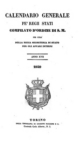 Calendario generale pe' Regii Stati pubblicato con autorità del Governo e con privilegio di S.S.R.M