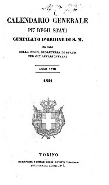 Calendario generale pe' Regii Stati pubblicato con autorità del Governo e con privilegio di S.S.R.M