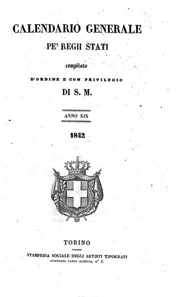 Calendario generale pe' Regii Stati pubblicato con autorità del Governo e con privilegio di S.S.R.M