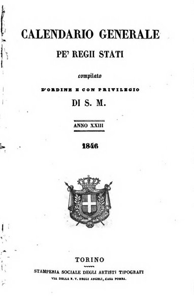 Calendario generale pe' Regii Stati pubblicato con autorità del Governo e con privilegio di S.S.R.M