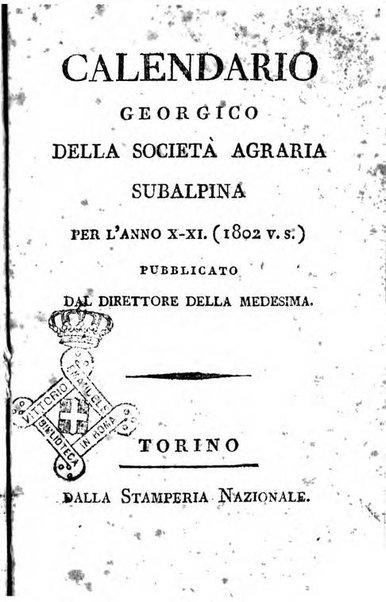 Calendario georgico della Società agraria subalpina per l'anno ...