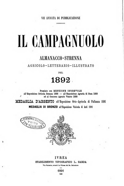 Il campagnuolo almanacco strenna agricolo letterario illustrato