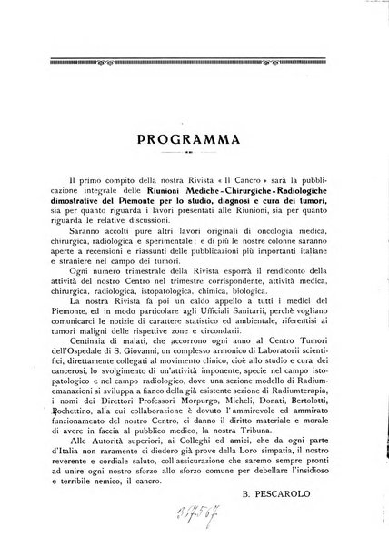 Il Cancro rivista trimestrale del centro per lo studio, diagnosi e cura dei tumori