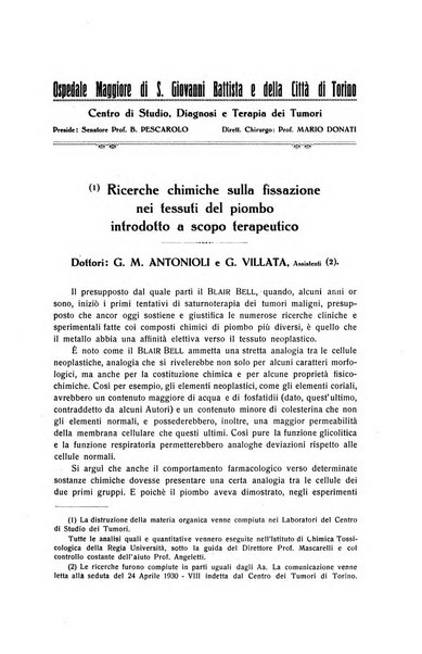 Il Cancro rivista trimestrale del centro per lo studio, diagnosi e cura dei tumori