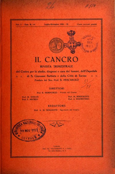 Il Cancro rivista trimestrale del centro per lo studio, diagnosi e cura dei tumori