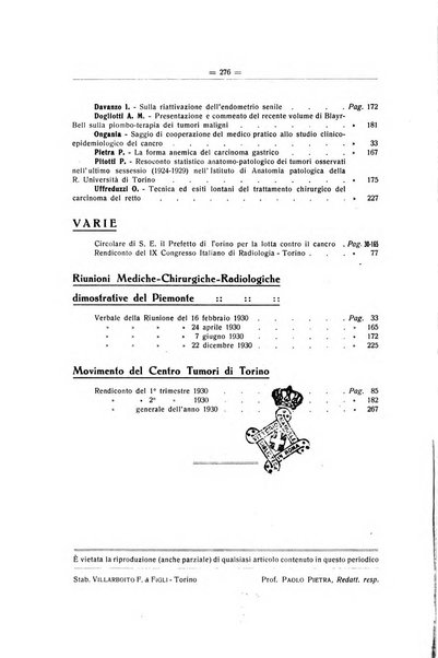 Il Cancro rivista trimestrale del centro per lo studio, diagnosi e cura dei tumori