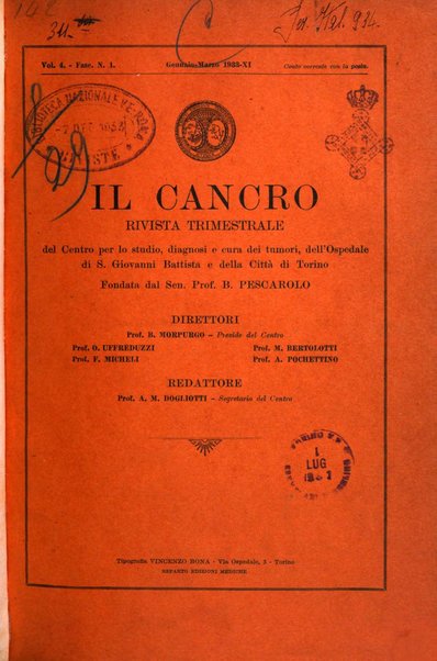 Il Cancro rivista trimestrale del centro per lo studio, diagnosi e cura dei tumori