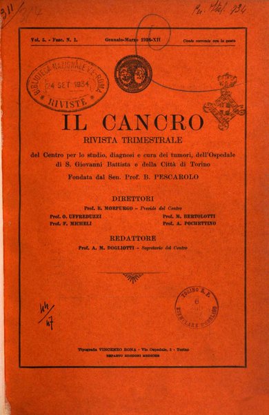 Il Cancro rivista trimestrale del centro per lo studio, diagnosi e cura dei tumori