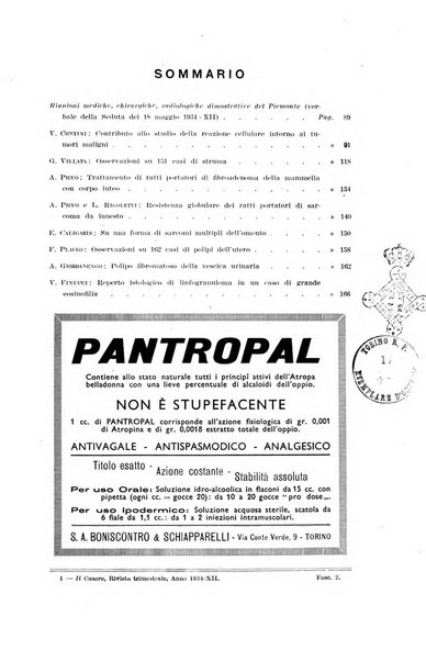 Il Cancro rivista trimestrale del centro per lo studio, diagnosi e cura dei tumori