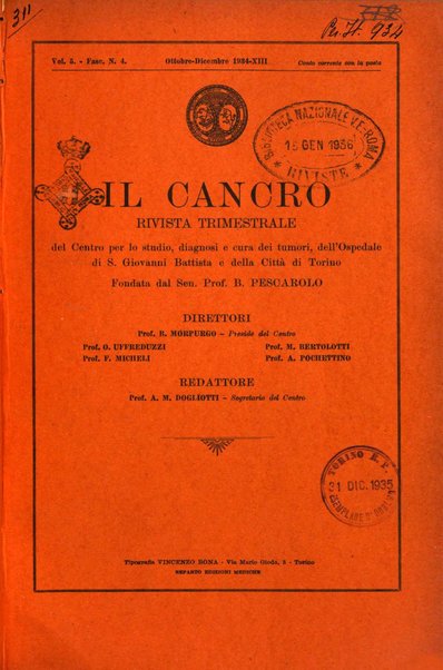 Il Cancro rivista trimestrale del centro per lo studio, diagnosi e cura dei tumori