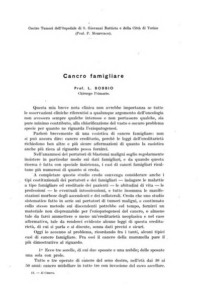 Il Cancro rivista trimestrale del centro per lo studio, diagnosi e cura dei tumori