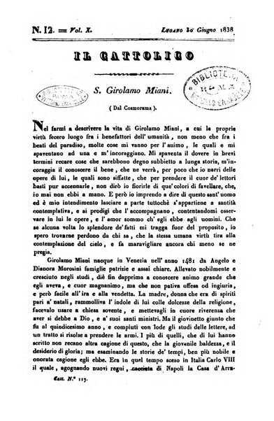 Il cattolico giornale religioso-letterario