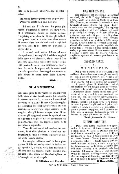 Il circolo delle donne italiane : foglio della sera patriottico, politico, serio-faceto